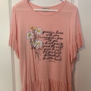 Ruffle Sleeve Bible Verse Tee Size M